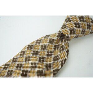 Isaia Napoli Cotton Silk Blend Hickory Brown Corn Gold Plaid Tie New W Tags